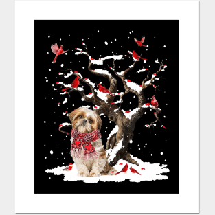 Shih Tzu Scarf Cardinal Snow Christmas Posters and Art